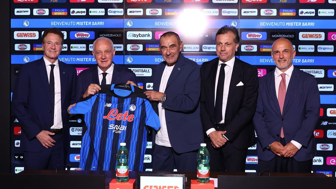 La conferenza stampa di presentazione del tecnico nerazzurro Maurizio Sarri
