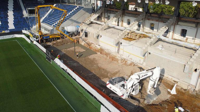 Gewiss Stadium i lavori alla Tribuna UBI Banca dall’alto
