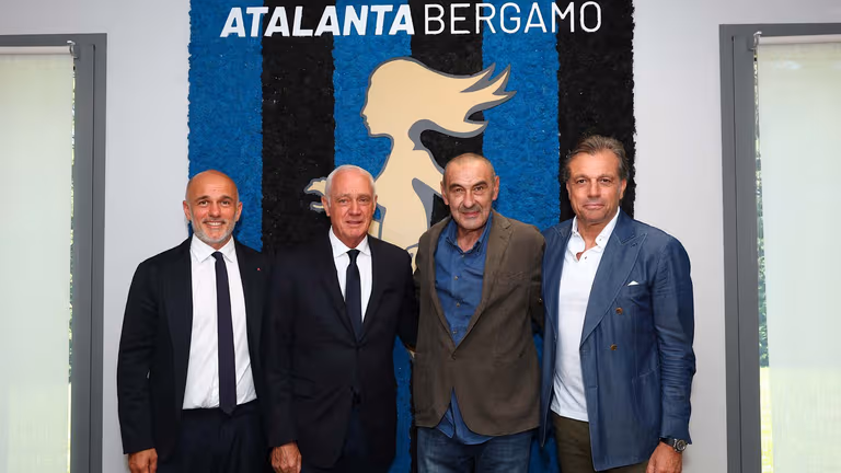Atalanta - Luca Percassi, Antonio Percassi, Maurizio Sarri, Cristiano Giuntoli