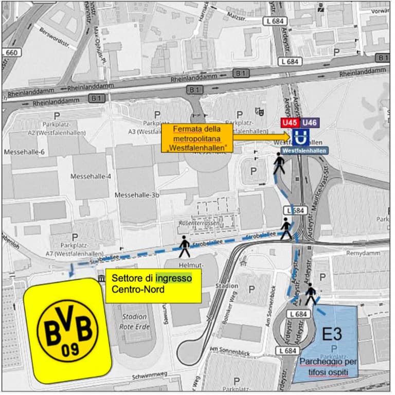 Tragitto centro Dortmund-stadio BVB