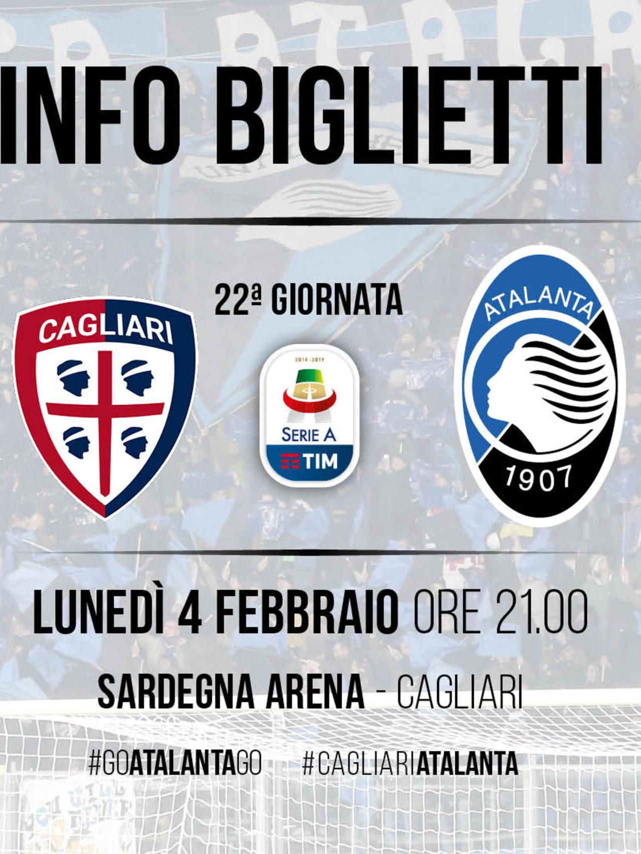 Cagliari-Atalanta: biglietti settore ospiti